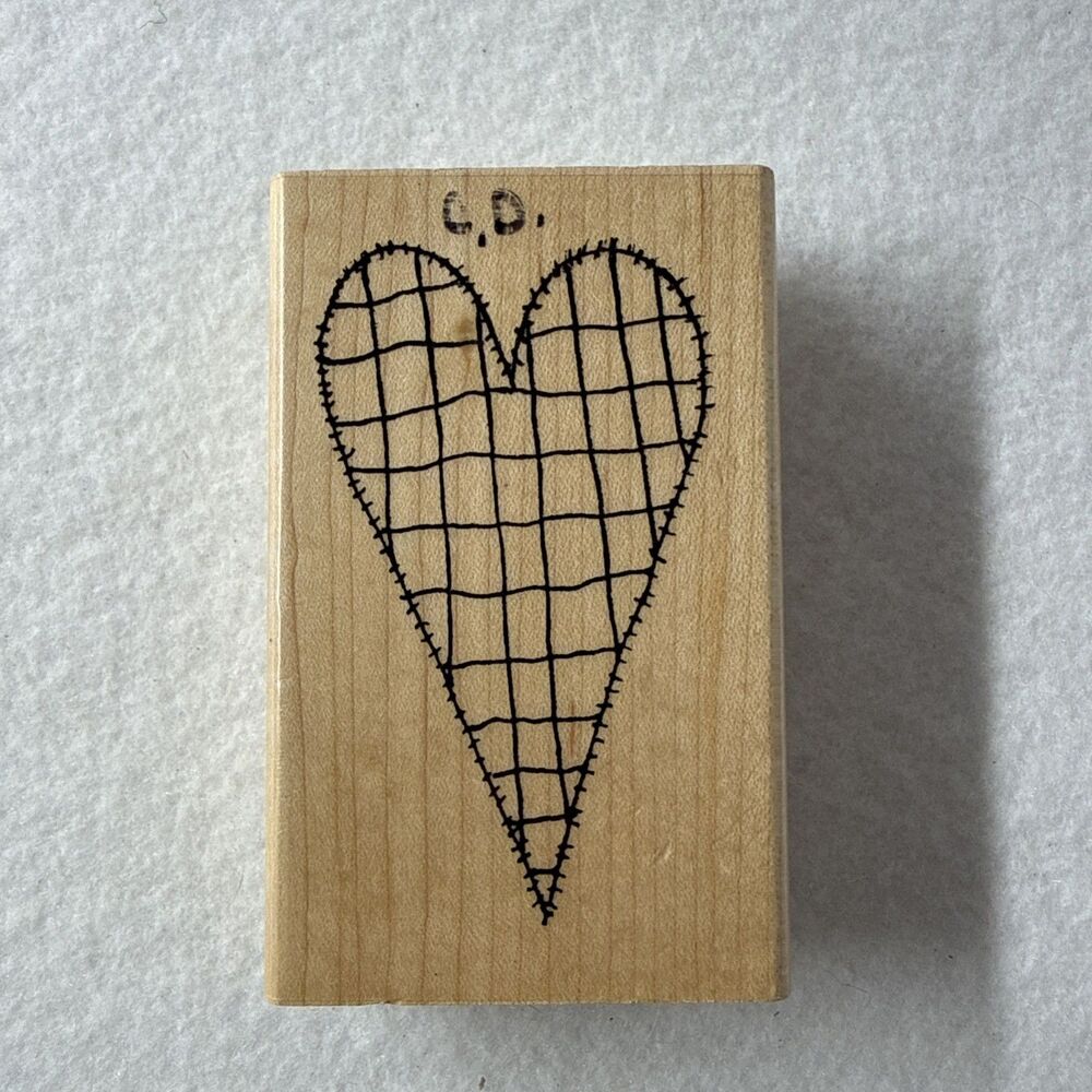 Annette Allen Watkins K1495 Quilted Heart Rubber Stamp Vintage 1995 Wood Mount